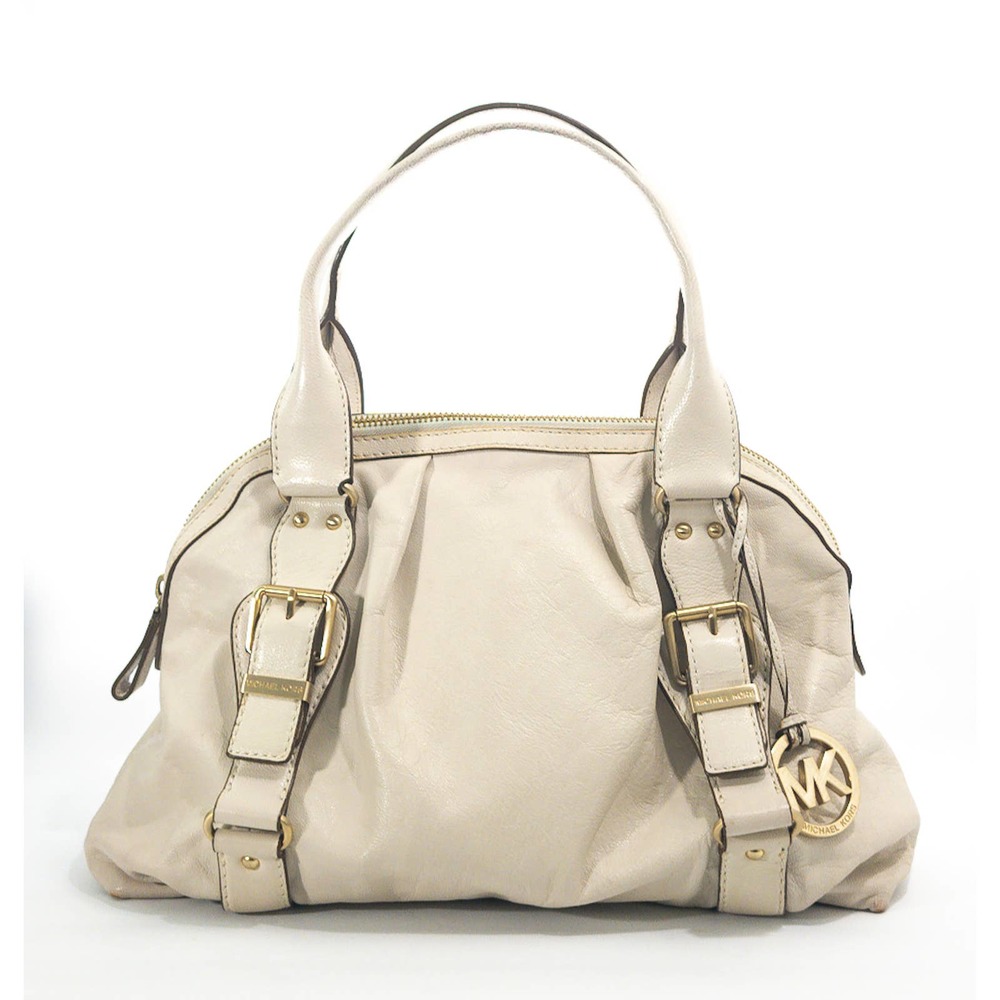Michael Kors Bedford Ivory Leather Satchel with Gold Hardware and Accents